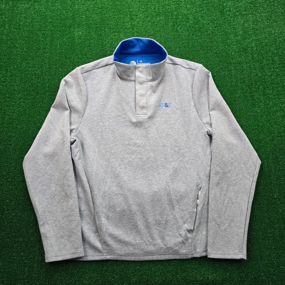 AT&T Sweatshirt Mens Medium Gray Snap Button Employee Uniform Work Wear Pullover